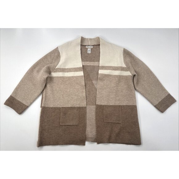 Alfred Dunner Cardigan Sweater Womens 2X Soft Tan Open Front Pockets Boho Chic - Picture 1 of 9